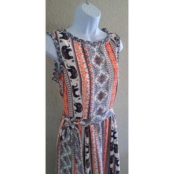 eShakti Wayward Fancies Dress Womens Sz 8 M Crepe Elephant Orange Sleeveless - Picture 5 of 13
